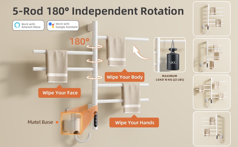 Smart Heated Towel Rack With Wi-fi Control And Rotating Bars_voghion.com